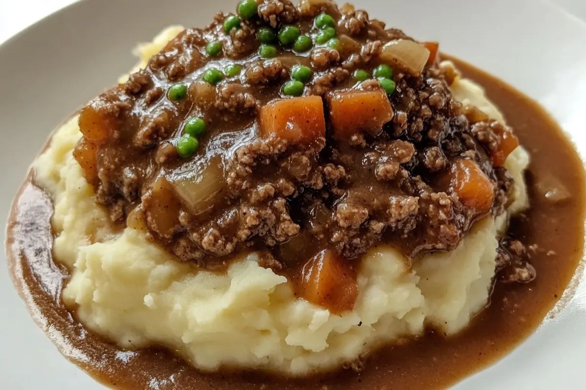 Ground Beef and Gravy Over Mashed Potatoes