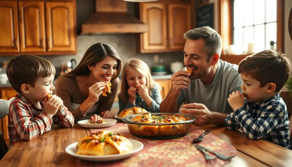 Family Enjoying Crescent Taco Bake